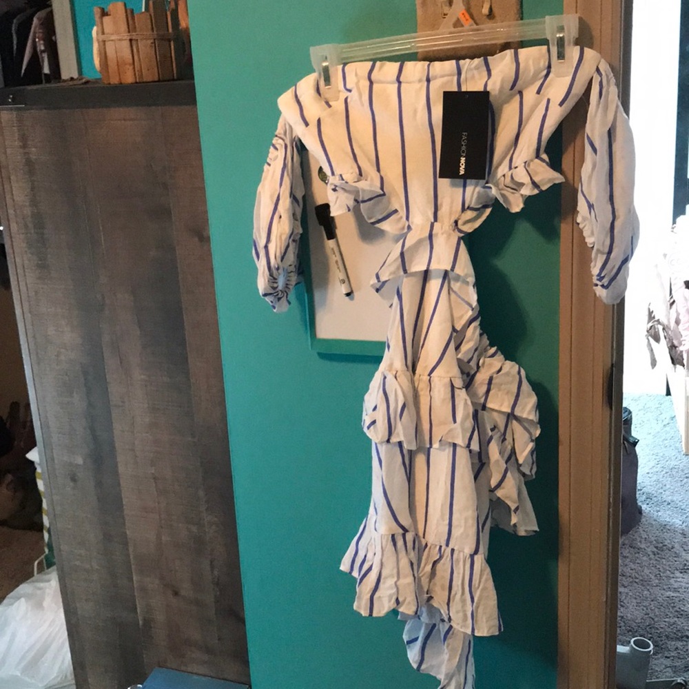 Fashion Nova White/Blue Stripe Mini Dress
